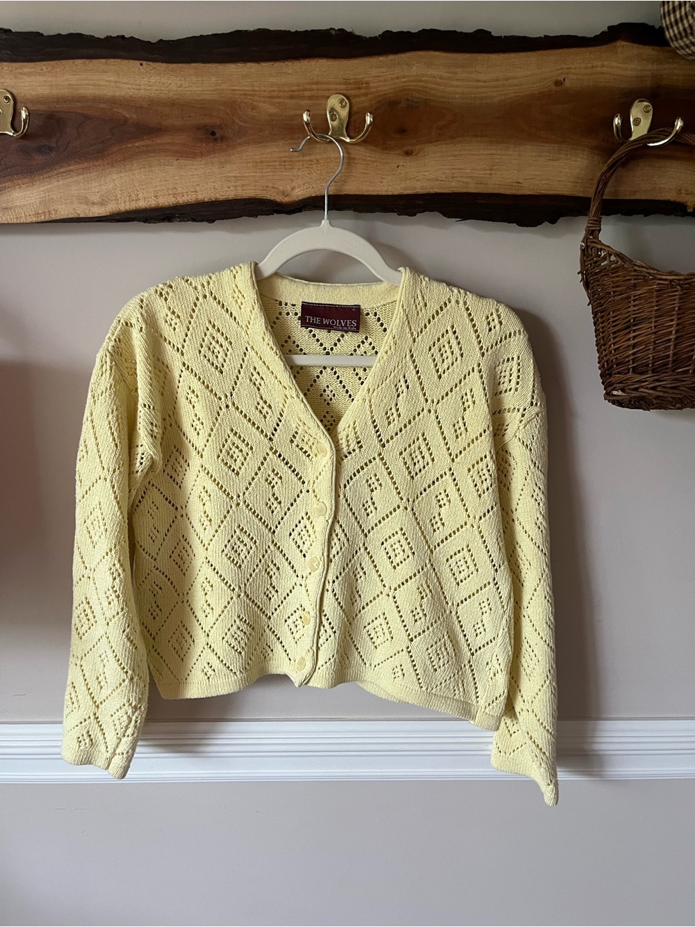Vintage y2k The Wolves Made in Italy Butter Yellow Cropped Cardigan Sweater M
